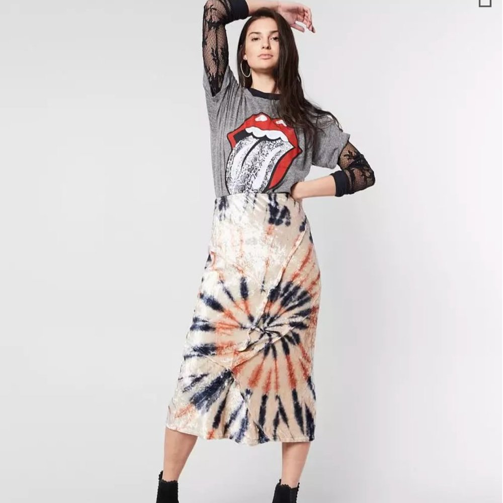 Free People Serious Swagger Tie Dye Velvet Midi Skirt, Size S